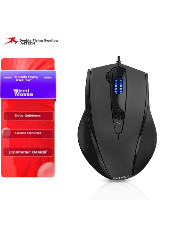 A4TECH A4tech N-810fxs Wired Mouse, Quiet And Comfortable, For Laptop And Desktop Computers, Ergonomic Usb Interface Large Hand Mouse, Gentleman Black - Image 1