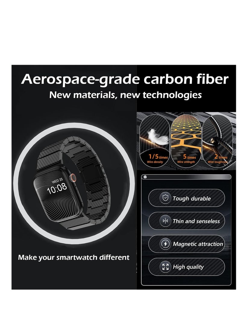 Compatible with Apple Watch Band 49mm 45mm 44mm 42mm 41mm 40mm 38mm, Genuine Carbon Fiber Upgraded Magnetic Clasp Band for iWatch Ultra 2 1 Series 9 8 7 6 5 4 SE 3 2 1 - Image 2