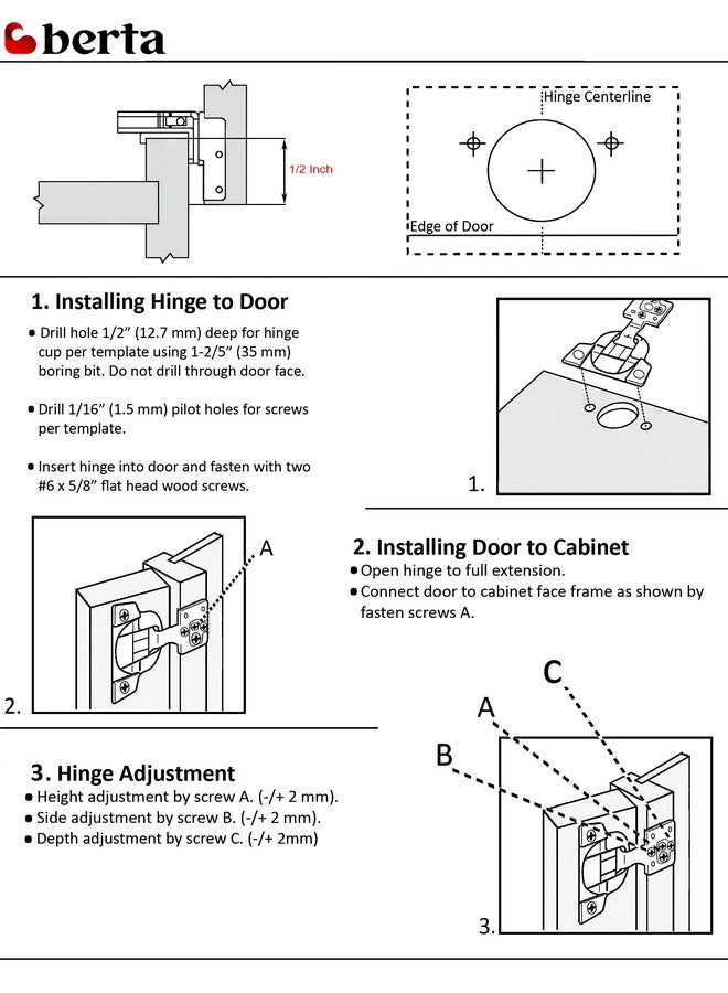 BERTA Berta 20 Pack, 1/2" Overlay 3D Soft Close Concealed Hinge for Face Frame Door, Smooth Slow Self Closing Hinges, Satin Nickel, Hidden 105° Open Angle Hinge for Kitchen Cabinet Door  - Image 3
