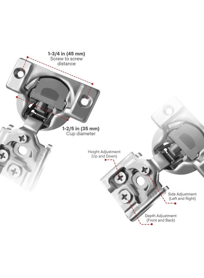 BERTA Berta 20 Pack, 1/2" Overlay 3D Soft Close Concealed Hinge for Face Frame Door, Smooth Slow Self Closing Hinges, Satin Nickel, Hidden 105° Open Angle Hinge for Kitchen Cabinet Door  - Image 2