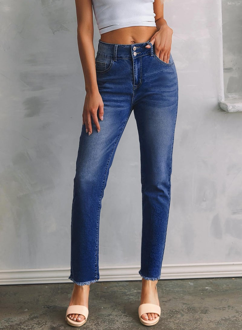 Sidefeel High Waisted Jeans for Women Trendy 2024 Strechy Straight Leg Denim Pants with Pockets Blue Size 14 - Image 5