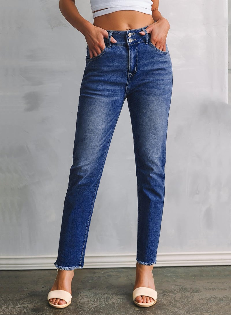 Sidefeel High Waisted Jeans for Women Trendy 2024 Strechy Straight Leg Denim Pants with Pockets Blue Size 14 - Image 3