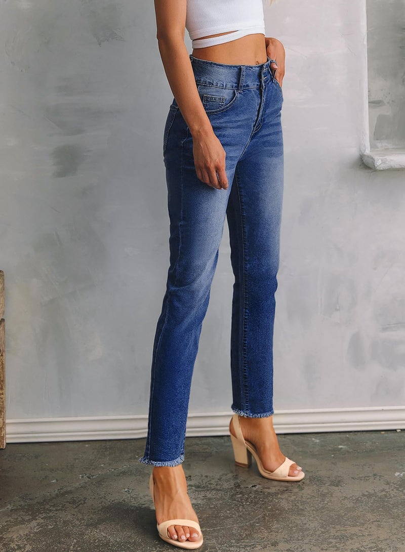 Sidefeel High Waisted Jeans for Women Trendy 2024 Strechy Straight Leg Denim Pants with Pockets Blue Size 14 - Image 4