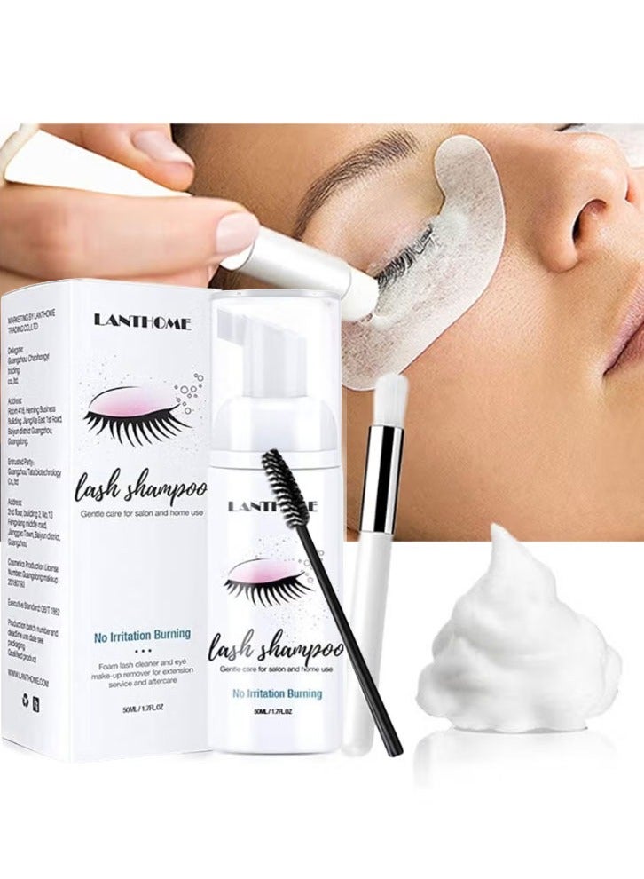 لانثوم رغوة شامبو الرموش، منظف احترافي ومزيل مكياج العيون، لخدمة تمديد الرموش/العناية اللاحقة، لا يسبب تهيجًا/حرقًا، للاستخدام في الصالون/المنزل، 50 مل/1.7 أونصة سائلة، لطيف، يزيل البقايا - Image 1