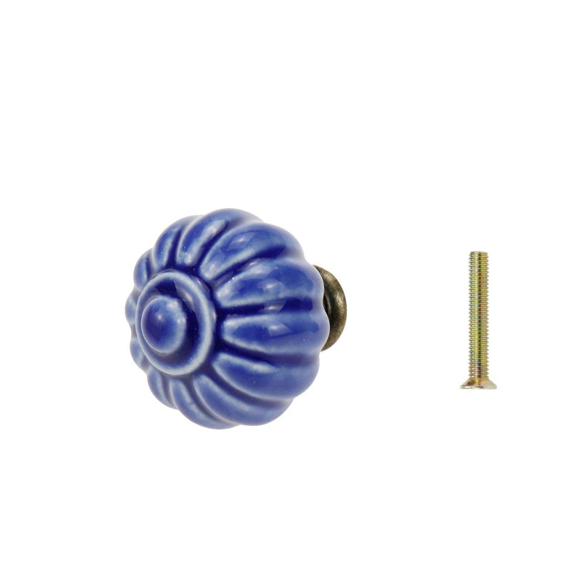 Geesatis 10 Pcs Ceramic Drawer Knobs Round Pumpkin Shape Knobs For Kitchen Cabinet Room Closet Handles, With Mounting Screws, Blue - Image 5
