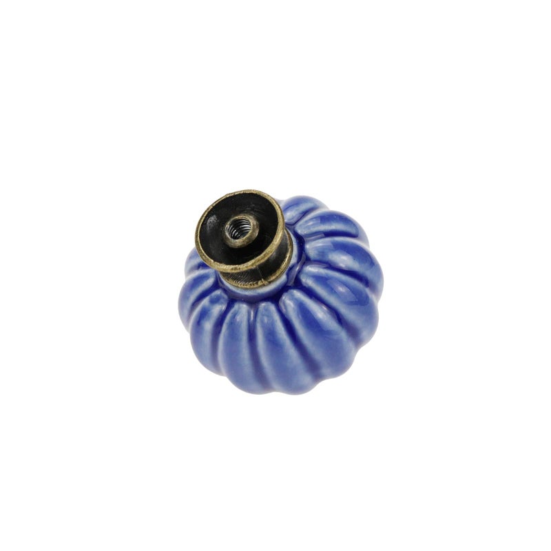 Geesatis 10 Pcs Ceramic Drawer Knobs Round Pumpkin Shape Knobs For Kitchen Cabinet Room Closet Handles, With Mounting Screws, Blue - Image 3
