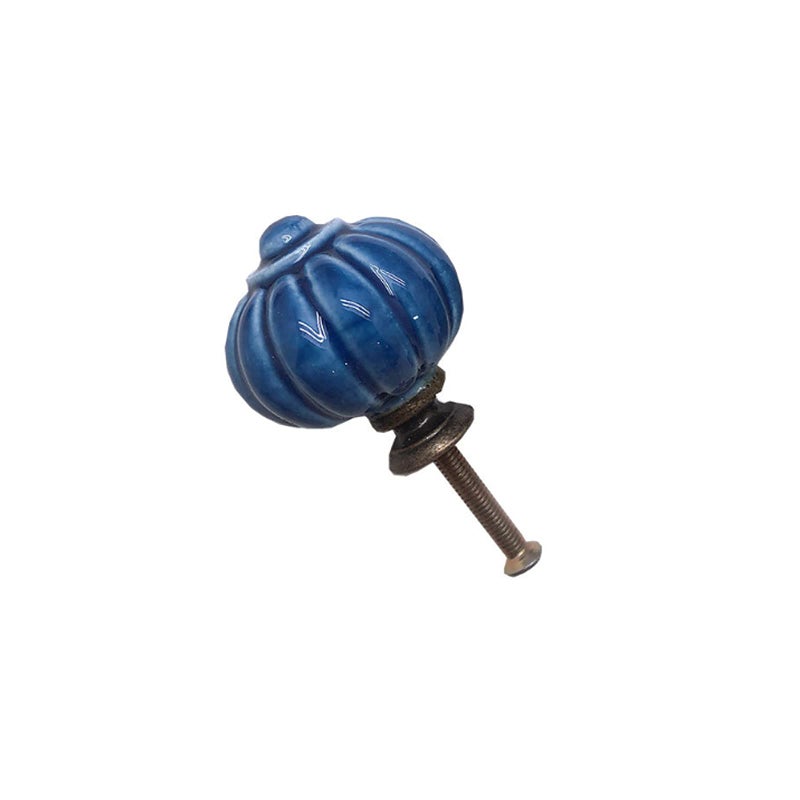Geesatis 10 Pcs Ceramic Drawer Knobs Round Pumpkin Shape Knobs For Kitchen Cabinet Room Closet Handles, With Mounting Screws, Blue - Image 4