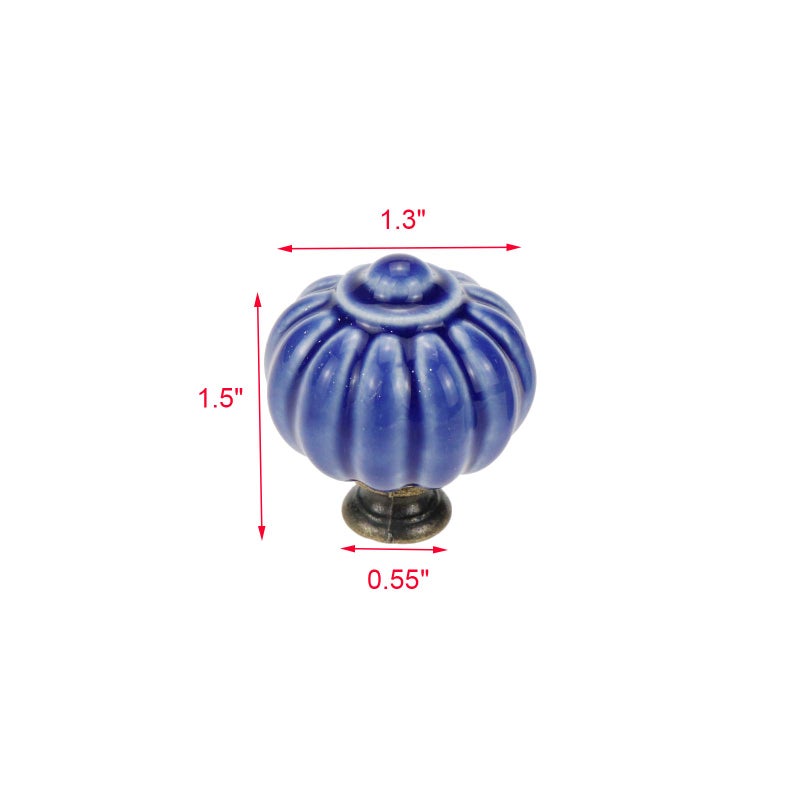 Geesatis 10 Pcs Ceramic Drawer Knobs Round Pumpkin Shape Knobs For Kitchen Cabinet Room Closet Handles, With Mounting Screws, Blue - Image 2