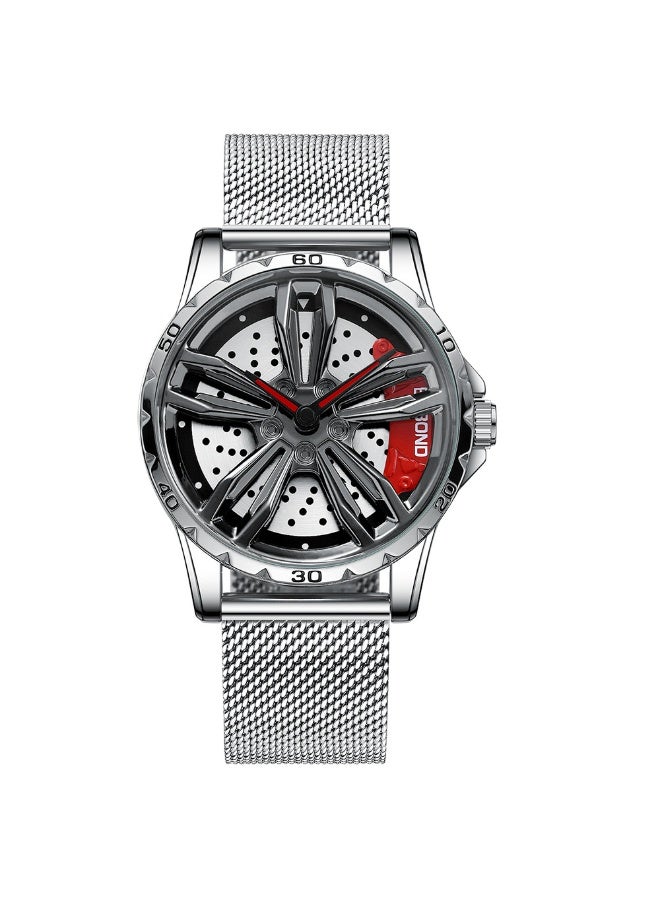 Men's 3D Hollow Car Wheel Rotating Waterproof Quartz Watch