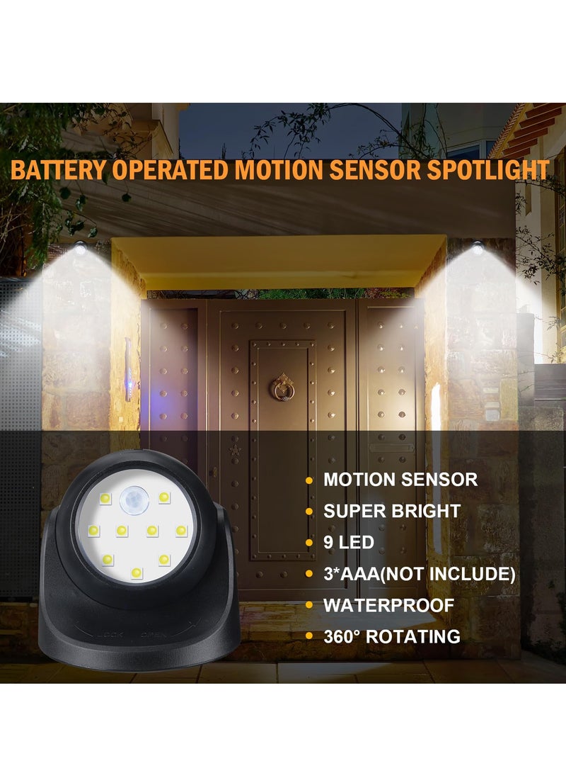 SYOSI 4 Pack Motion Sensor Lights for Battery Powered Wireless 9 LED 100 Lumens Motion Spotlight 360° Rotation Human Body Dual Sensor Energy Saving Lamp  for Porch Stair Hallway Garage Stair Black - Image 2