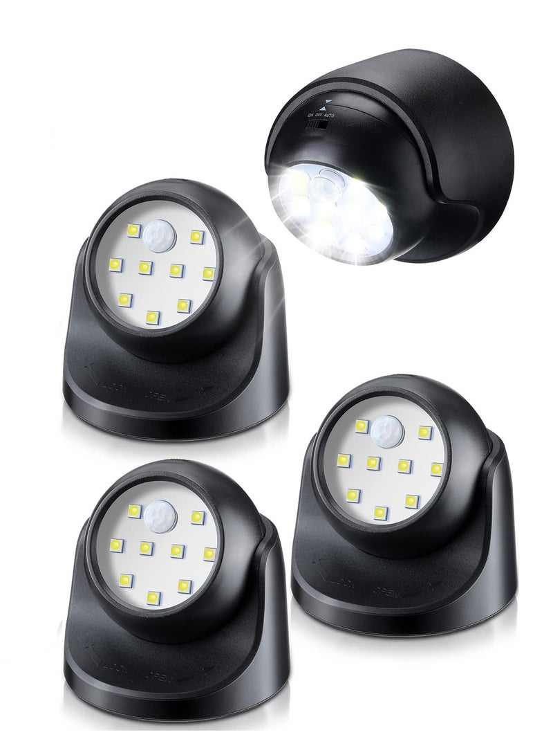 SYOSI 4 Pack Motion Sensor Lights for Battery Powered Wireless 9 LED 100 Lumens Motion Spotlight 360° Rotation Human Body Dual Sensor Energy Saving Lamp  for Porch Stair Hallway Garage Stair Black - Image 1
