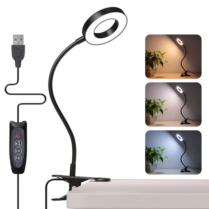 DESK LAMP CLIP ON LIGHT 48 LED USB LAMP WITH 3 COLOR MODES 10 BRIGHTNESS LEVELS 360 FLEXIBLE GOOSENECK EYE PROTECTION BED NIGHT LIGHT FOR READING MAKEUP CRAFT BLACK