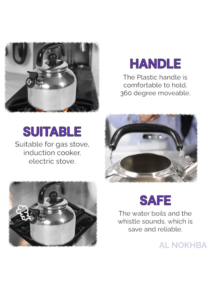 Al Nokhba Premium Stainless Steel Tea & Coffee Kettle, Whistling Tea Kettle Stovetop, Coffee Pots, and Ceramic Teapot Sets for Home & Cafeteras - Perfect Kitchen Gifts for Hot Tea Lovers!  - Image 3