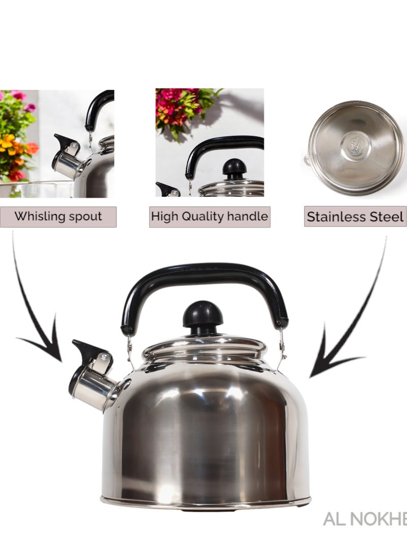 Al Nokhba Premium Stainless Steel Tea & Coffee Kettle, Whistling Tea Kettle Stovetop, Coffee Pots, and Ceramic Teapot Sets for Home & Cafeteras - Perfect Kitchen Gifts for Hot Tea Lovers!  - Image 5
