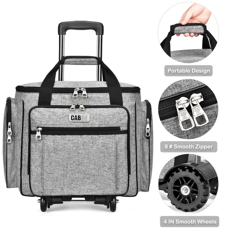 CAB55 Rolling Craft Bag, Tote Bag with Wheels for Women, Rolling Teacher Bag with Removable Folding Hand Truck (Grey) - Image 2