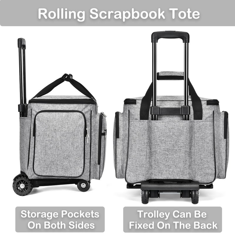 CAB55 Rolling Craft Bag, Tote Bag with Wheels for Women, Rolling Teacher Bag with Removable Folding Hand Truck (Grey) - Image 5