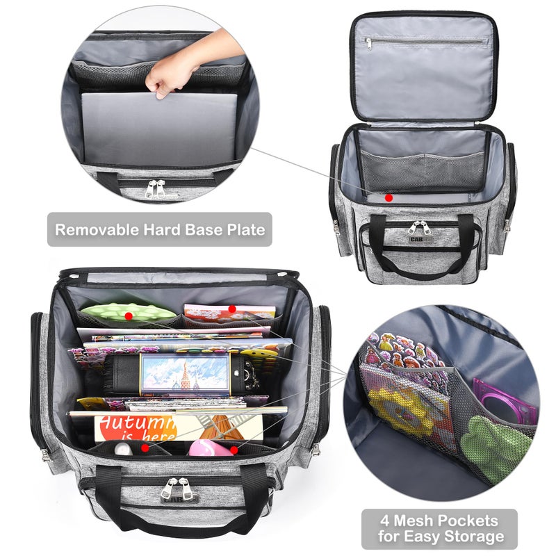 CAB55 Rolling Craft Bag, Tote Bag with Wheels for Women, Rolling Teacher Bag with Removable Folding Hand Truck (Grey) - Image 4