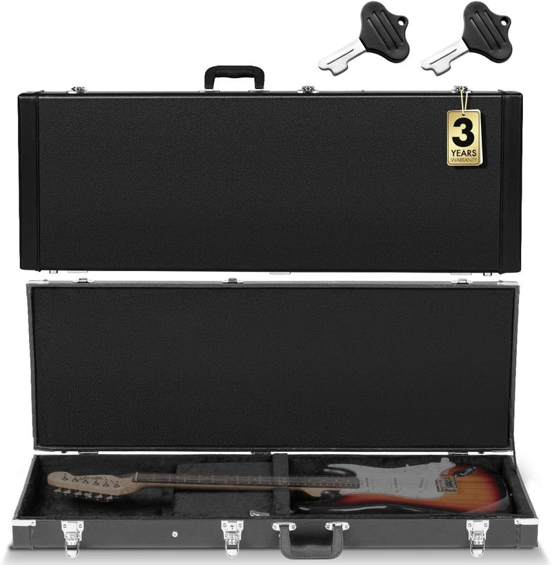 CAHAYA HardShell Wood Case Electric Hard Rectangle Shaped Guitar Case Hardshell for Standard Electric Guitars with Lock Latch Keys Black CY0209 - Image 1
