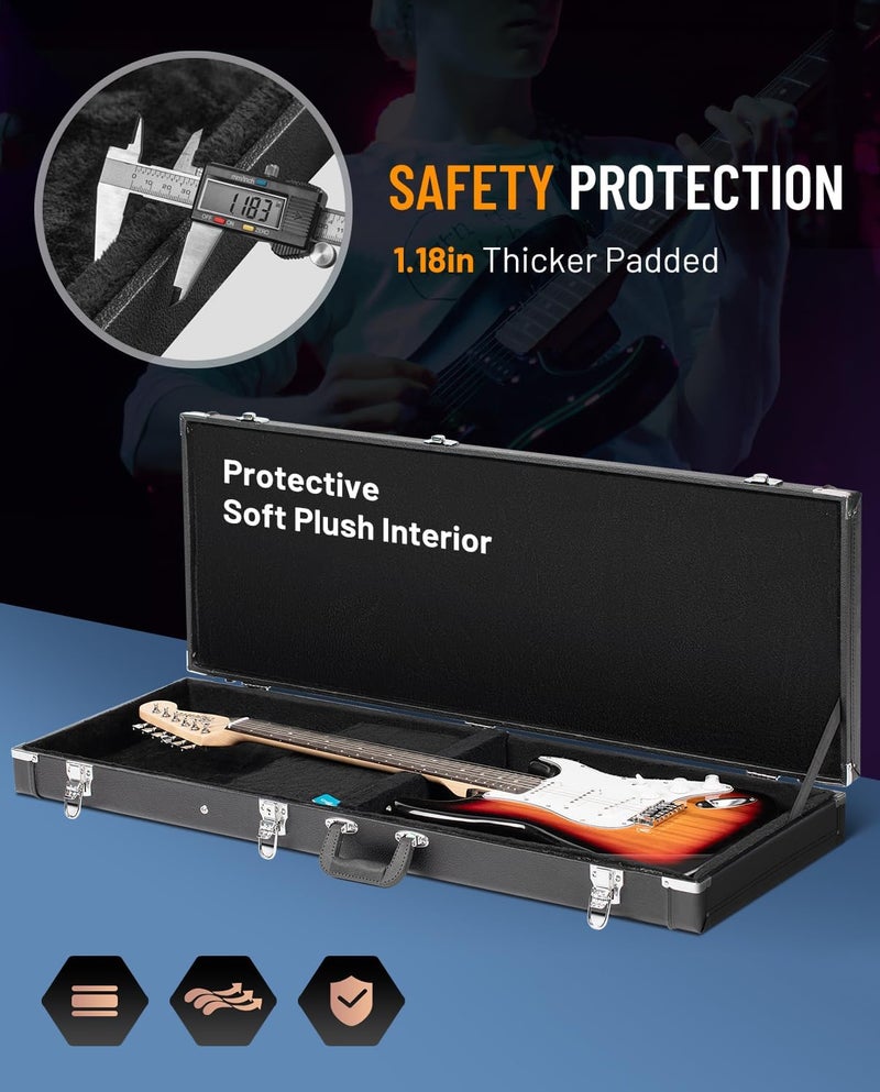 CAHAYA HardShell Wood Case Electric Hard Rectangle Shaped Guitar Case Hardshell for Standard Electric Guitars with Lock Latch Keys Black CY0209 - Image 4