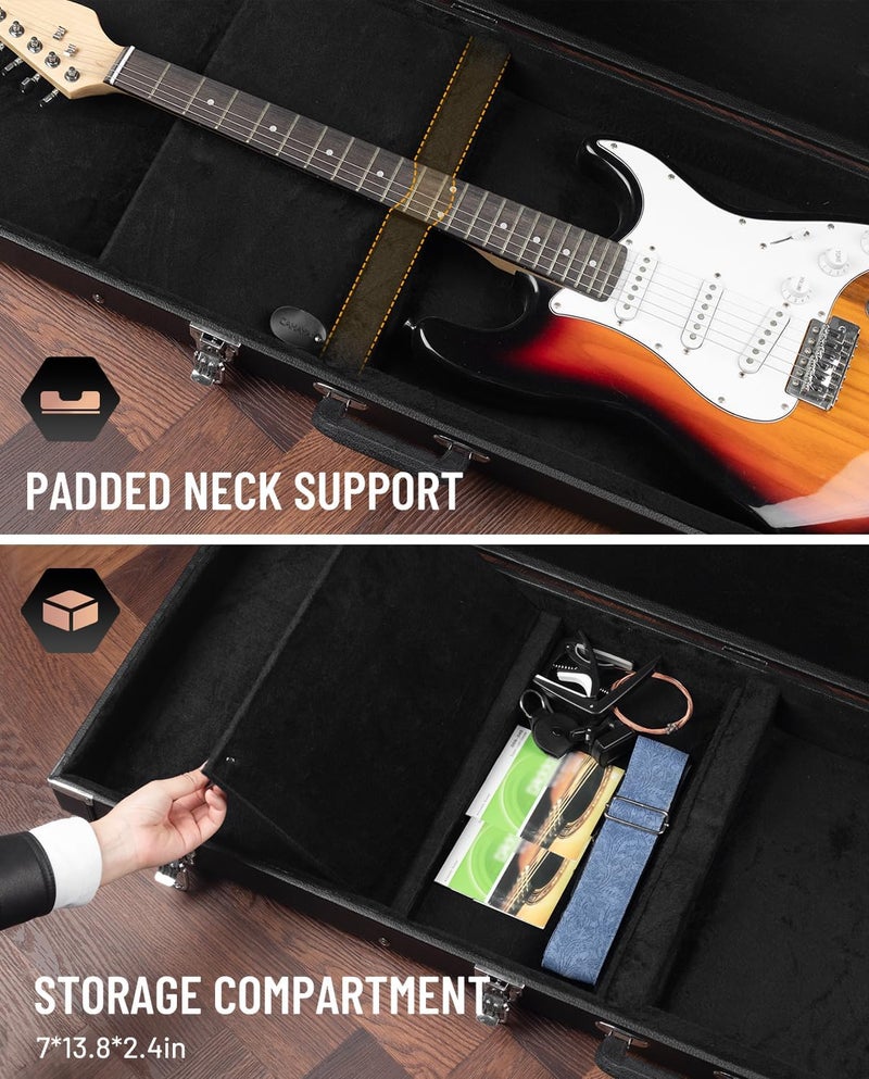 CAHAYA HardShell Wood Case Electric Hard Rectangle Shaped Guitar Case Hardshell for Standard Electric Guitars with Lock Latch Keys Black CY0209 - Image 5