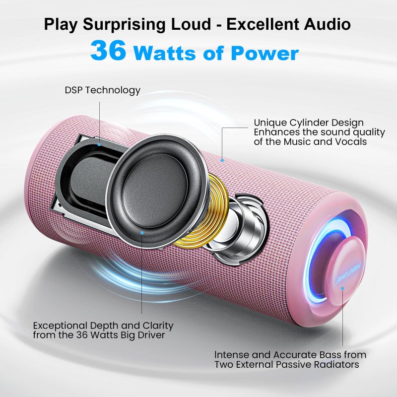 MIATONE Portable Bluetooth Speaker 36W Stereo Sound Bass Boost, Bluetooth 5.3 TWS Pairing (Pink) - Image 2