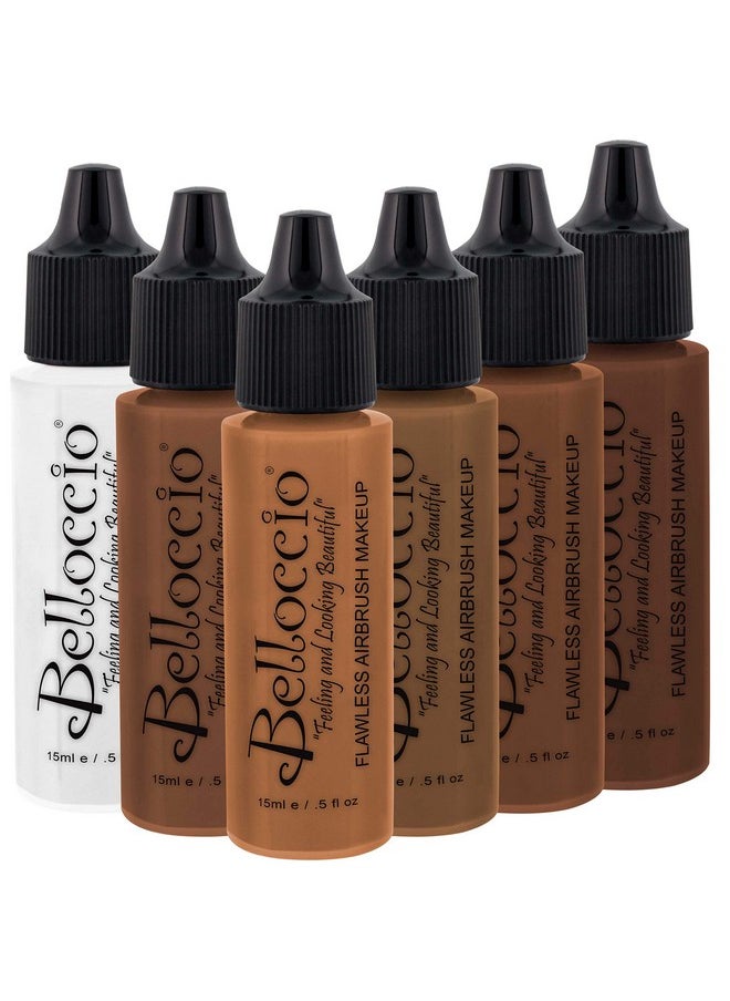 Belloccio Belloccio Dark Color Shade Airbrush Makeup Foundation Set - Professional Cosmetic Airbrush Makeup in 1/2 oz Bottles  - Image 1