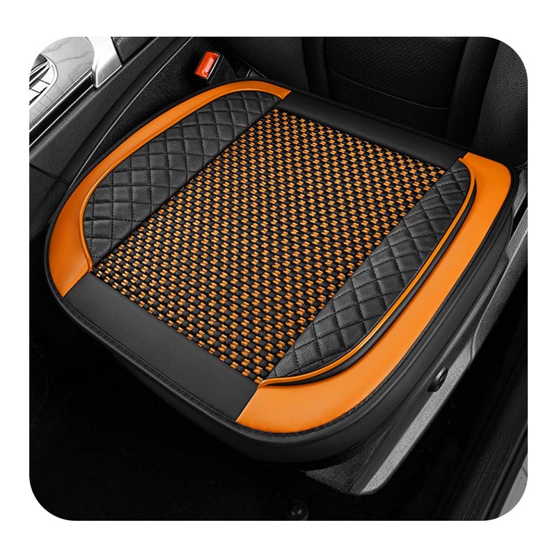 ZNDAW Car Seat Cover, Leather Vehicle Front Bottom Seat Cushion Cover with Storage Pocket, Anti-Slip Bottom Seats Protector Luxury Interior Decor for Most Car Trucks SUVs (Knitting, Black+Orange) - Image 1