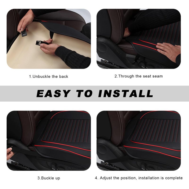 ZNDAW Car Seat Cover, Leather Vehicle Front Bottom Seat Cushion Cover with Storage Pocket, Anti-Slip Bottom Seats Protector Luxury Interior Decor for Most Car Trucks SUVs (Knitting, Black+Orange) - Image 5
