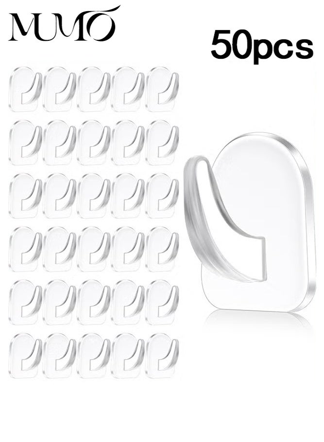 MUMO 50 Pieces Clear Acrylic Adhesive Hooks Reusable Non Marking Seamless Hangers Sticky Wall Hooks Kitchen Bathroom Bedroom Office Homeowners Office Users Clear - Image 1