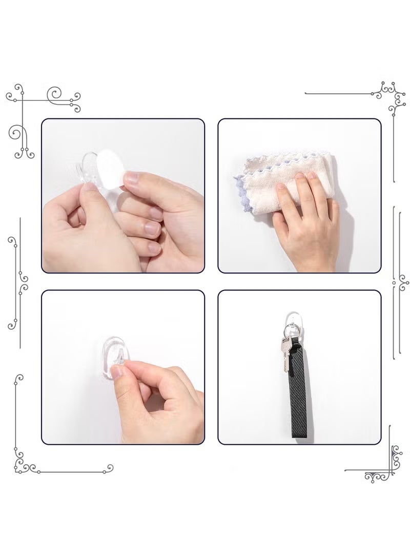 MUMO 50 Pieces Clear Acrylic Adhesive Hooks Reusable Non Marking Seamless Hangers Sticky Wall Hooks Kitchen Bathroom Bedroom Office Homeowners Office Users Clear - Image 4