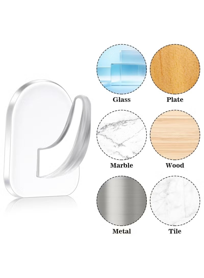 MUMO 50 Pieces Clear Acrylic Adhesive Hooks Reusable Non Marking Seamless Hangers Sticky Wall Hooks Kitchen Bathroom Bedroom Office Homeowners Office Users Clear - Image 3