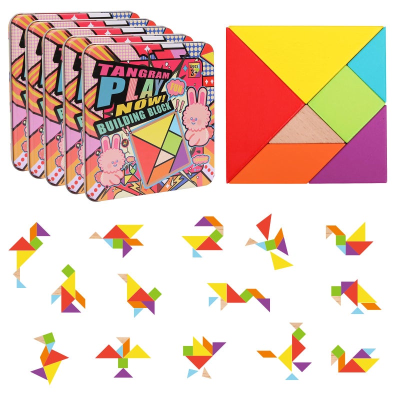 GEMEM 5 Pack Wooden Blocks Puzzle Brain Teasers Toy STEM Montessori Educational Gift for Kids Ages 36 Stocking Stuffers - Image 3