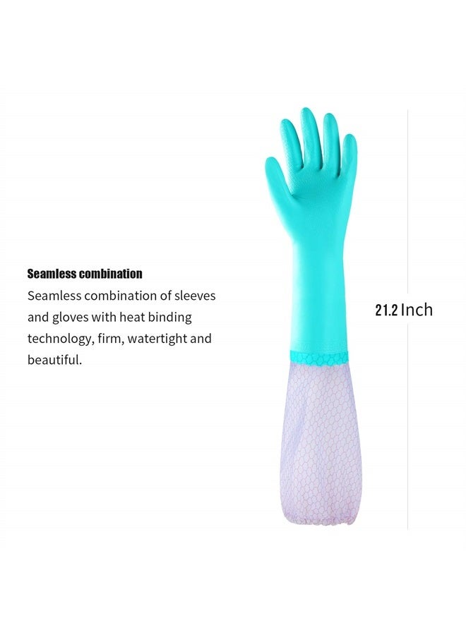 Elgood Reusable Long Sleeve Dishwashing Cleaning Gloves with Latex Free,Cotton Lining,Kitchen Gloves 2 Pairs,Purple+Blue M - Image 4