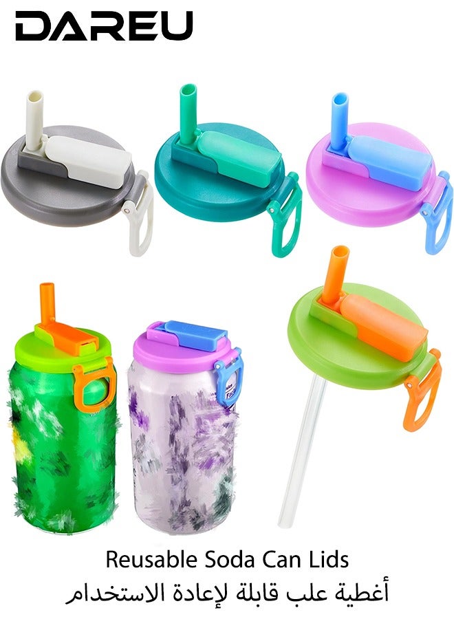 DAREU 4-Pack Reusable Soda Can Lids with Silicone Straws – Leakproof, BPA-Free Can Covers for Standard Cans – Ideal for Soda, Juice, Beer – Dishwasher Safe & Portable - Image 1