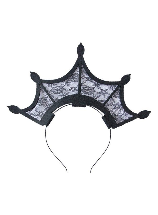 Lurrose Queen Black Lace Headband Halloween Tiara Crown Hair Hoop Cosplay Party Hair Accessories For Women (Black) - Image 1