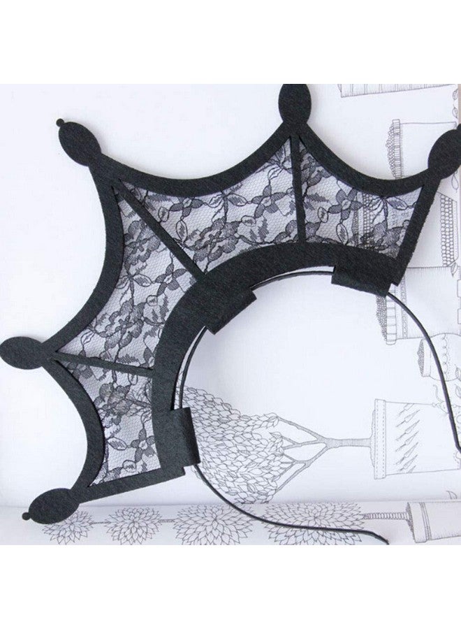 Lurrose Queen Black Lace Headband Halloween Tiara Crown Hair Hoop Cosplay Party Hair Accessories For Women (Black) - Image 2