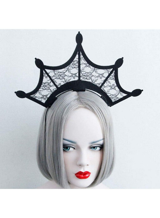 Lurrose Queen Black Lace Headband Halloween Tiara Crown Hair Hoop Cosplay Party Hair Accessories For Women (Black) - Image 3