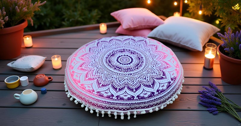 CRAFT KALA غطاء وسادة أرضية قطنية مستديرة ماندالا بوهو للتأمل من CRAFT KALA، غطاء وسادة جلوس للغرف في الهند، لغرفة المعيشة، غرفة اليوجا، ديكور المنزل، غرفة النوم، الشرفة، الحديقة (32 بوصة، أومبري وردي) - Image 4