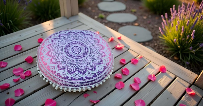CRAFT KALA غطاء وسادة أرضية قطنية مستديرة ماندالا بوهو للتأمل من CRAFT KALA، غطاء وسادة جلوس للغرف في الهند، لغرفة المعيشة، غرفة اليوجا، ديكور المنزل، غرفة النوم، الشرفة، الحديقة (32 بوصة، أومبري وردي) - Image 2