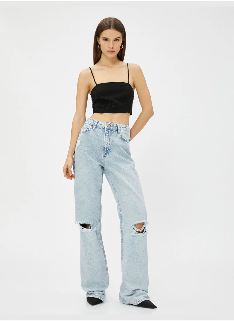 كوتون Strappy Square Neck Polka Dotted Crop Top