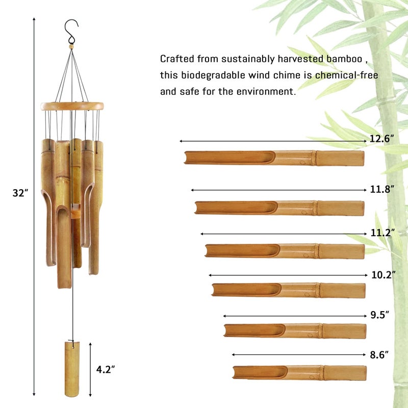 ASTARIN Bamboo Wind Chimes for Outside,Wooden Wind Chimes with Melody Soothing Tone,32" Classic Zen Bamboo Windchime for Porch Patio Garden or Indoor (FSC Certified) - Image 4