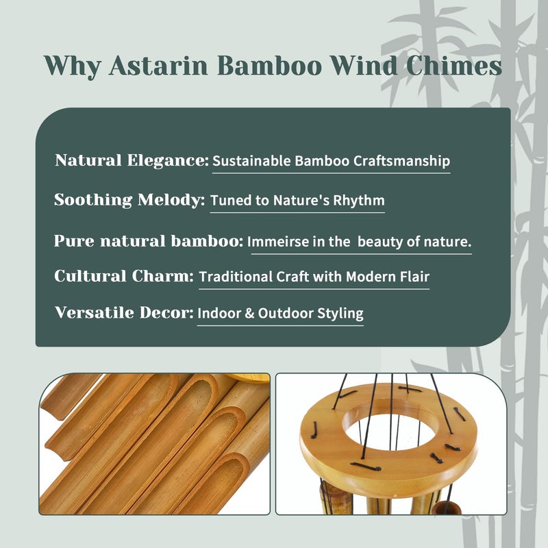 ASTARIN Bamboo Wind Chimes for Outside,Wooden Wind Chimes with Melody Soothing Tone,32" Classic Zen Bamboo Windchime for Porch Patio Garden or Indoor (FSC Certified) - Image 3