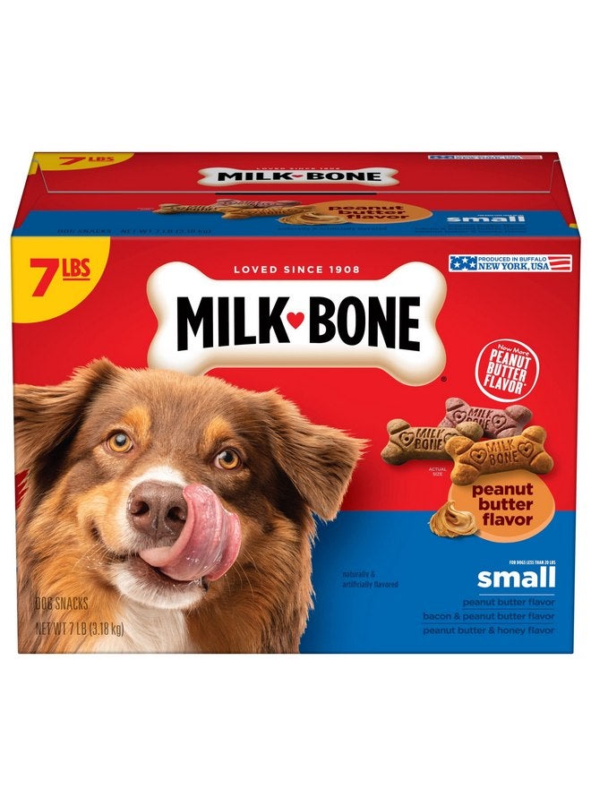 ميلك-بون بسكويت الكلاب بنكهة زبدة الفول السوداني من Milk-Bone، مكافآت الكلاب الصغيرة المقرمشة، علبة 7 أرطال - Image 1