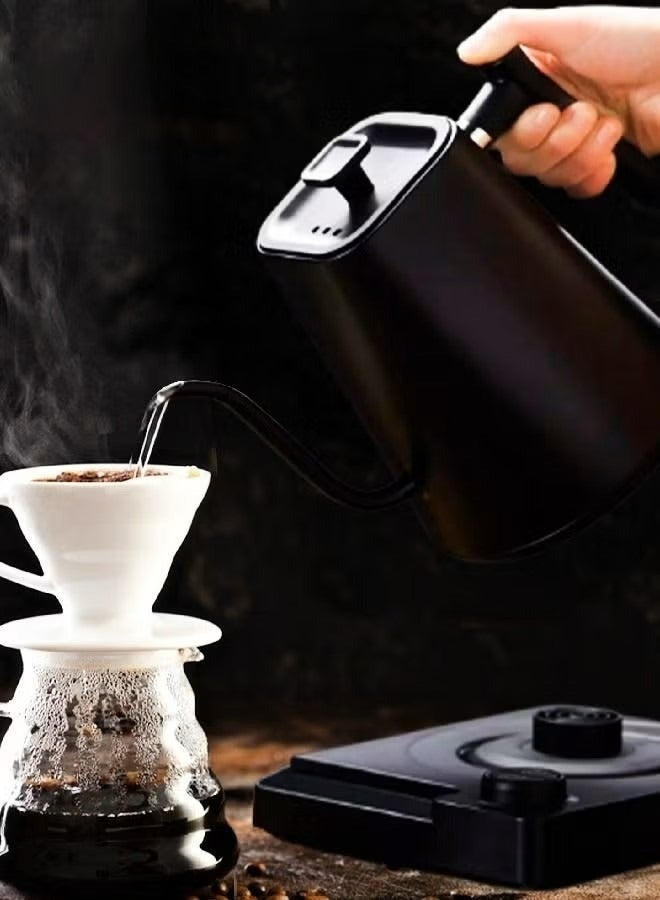 إج غلاية كهربائية 1000 مل 1200 وات، غلاية قهوة V60، غلاية شاي، مقبض طاقة لضبط درجة الحرارة مع شاشة رقمية لدرجة الحرارة، عزل تلقائي، مادة الفولاذ المقاوم للصدأ مناسبة للمنزل والمكتب، أسود - Image 3