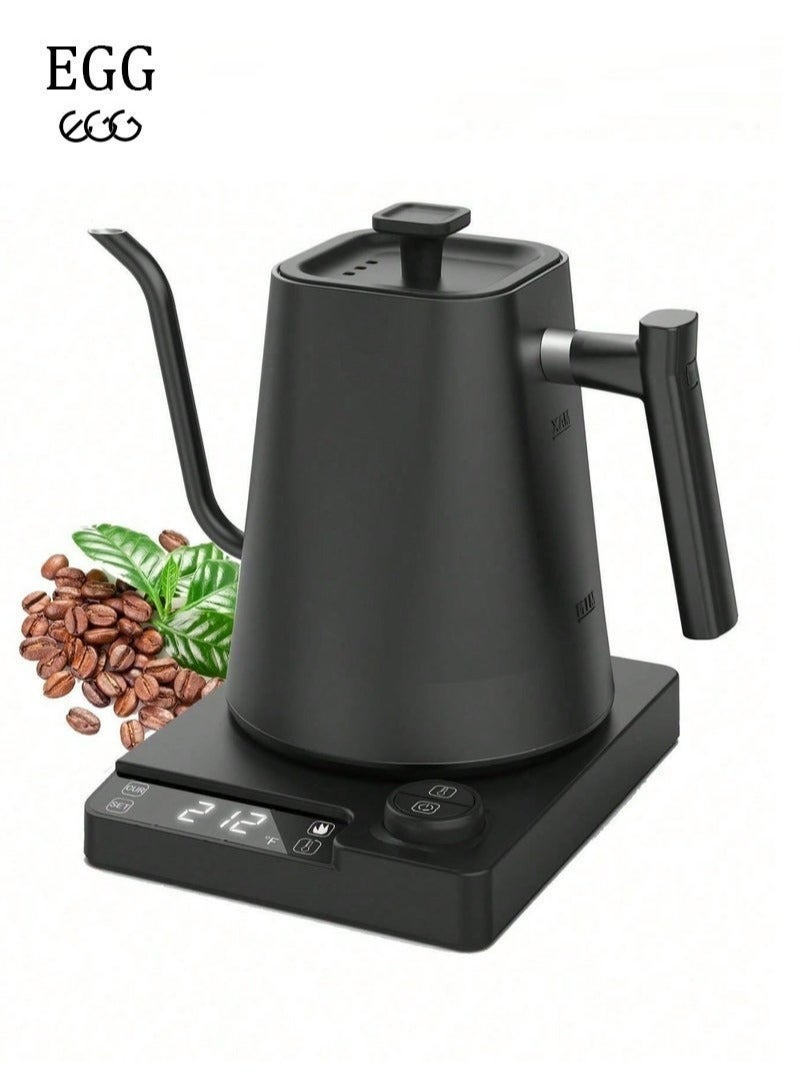 إج غلاية كهربائية 1000 مل 1200 وات، غلاية قهوة V60، غلاية شاي، مقبض طاقة لضبط درجة الحرارة مع شاشة رقمية لدرجة الحرارة، عزل تلقائي، مادة الفولاذ المقاوم للصدأ مناسبة للمنزل والمكتب، أسود - Image 1