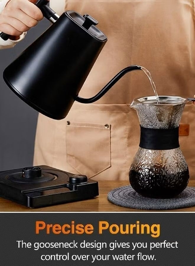 إج غلاية كهربائية 1000 مل 1200 وات، غلاية قهوة V60، غلاية شاي، مقبض طاقة لضبط درجة الحرارة مع شاشة رقمية لدرجة الحرارة، عزل تلقائي، مادة الفولاذ المقاوم للصدأ مناسبة للمنزل والمكتب، أسود - Image 2