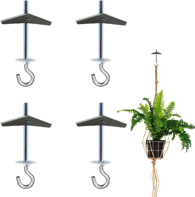 PCTC 4 Pack Carbon Steel Plasterboard Ceiling Hooks Spring Toggle Wing Bolts Wall Ceiling Installation Cavity Wall Fixing Heavy Duty Swag Hanging Plants Hanger Anchors Ceiling Hook - Image 1