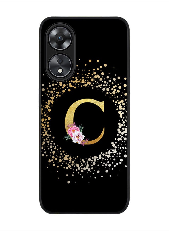 Stylizedd غطاء لهاتف Oppo A78 5G / Oppo A58 5G ، جراب أسود متين نحيف - نمط زهور مخصص بحرف أولي -C (أسود) - Image 1