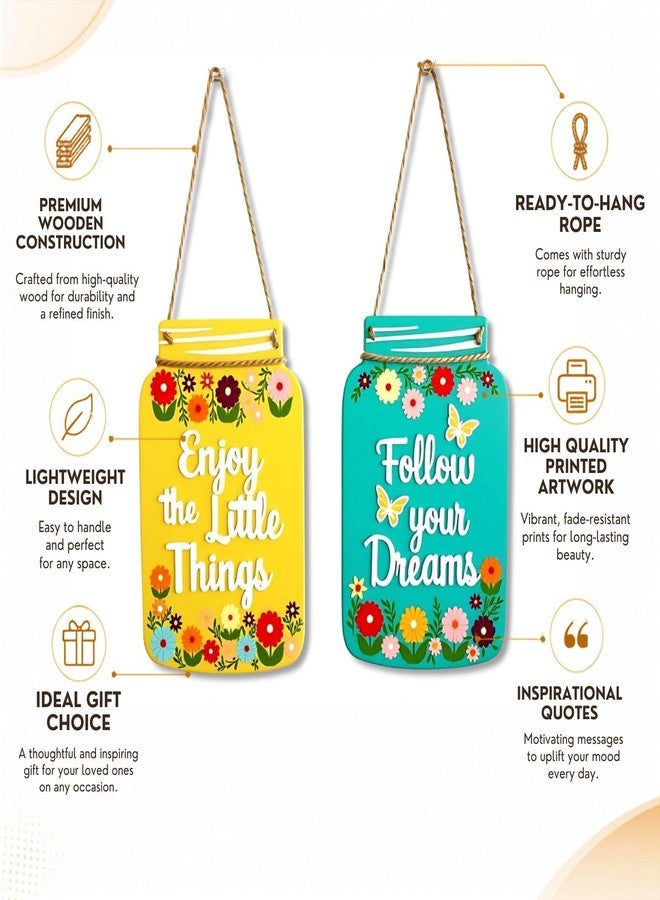 GiftOday Enjoy The Little Things Wall Hanging | Wooden Wall Art | Size 7.5 x 12 Inch | Decorative Item for Living Room, Bedroom, Kitchen Decor | Perfect For Home Decor and Gift Idea| Set of 2 - Image 2