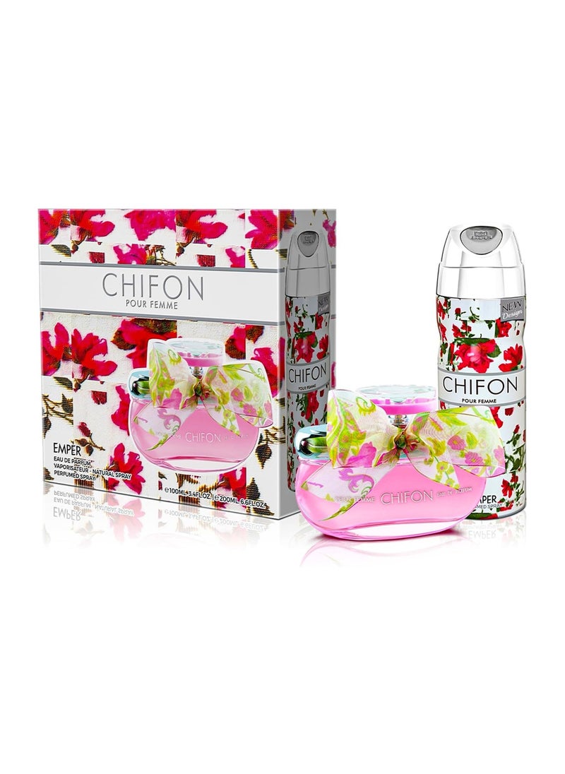 Emper CHIFON Gift Set EDP For Her 100ml + Body Spray 200ml  - Image 1